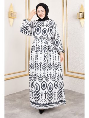 Siyah Damla Desenli Viskon Elbise