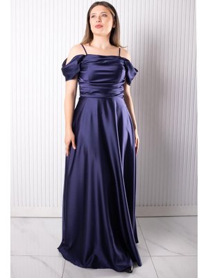 Lacivert Askılı Saten Abiye Elbise Lacivert Askılı Saten Abiye Elbise