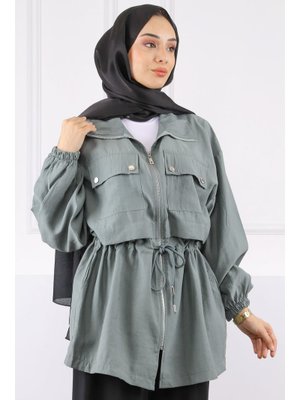 Çağla Bel Bağlamalı Çift Cepli Ceket