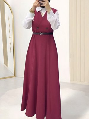 Bordo Önü Çift Düğmeli Kemerli Jile