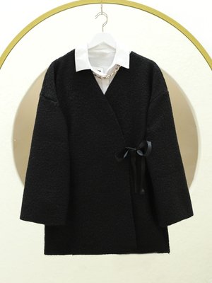 Siyah Yandan Bağlamalı Buklet Kimono