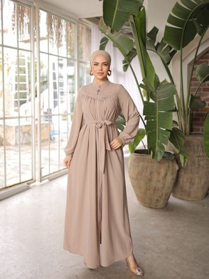 Bej Ankanoor Robalı Boncuklu Ferace