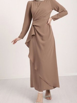 Vizon Önü Allerli Eteği Asimetrik Krep Elbise