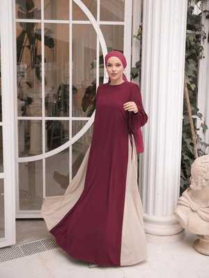 Bordo Yandan Garnili Elbise