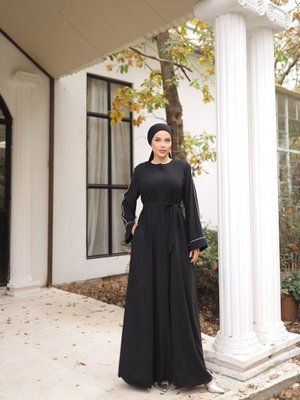 Siyah Ankanoor Gizli Patlı Biyeli Abaya Kol Ferace