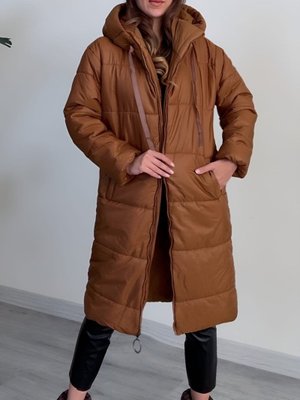 Taba Kapüşonlu Bağcık Detaylı Fermuarlı Şişme Mont