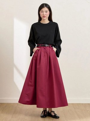 Bordo Siyah Keten Tek Düğmeli Etek & Body Takım