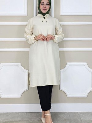 Taş Omuzlardan Kollara Düğme Detay Tunik Taş Omuzlardan Kollara Düğme Detay Tunik