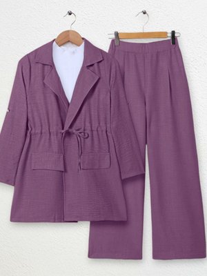 Mürdüm Kapaklı Tünel Köprülü Ceketli Keten İkili Takım