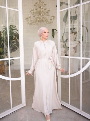 Bej Ankanoor Ekru Hakim Yaka Kuşaklı Ferace