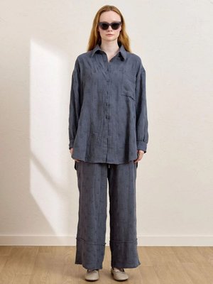 Dark İndigo Fistolu Müslin Double Paça Pantolon