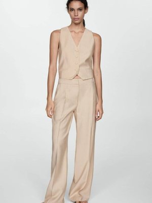 Bej Çizgili Kumaş Pantolon