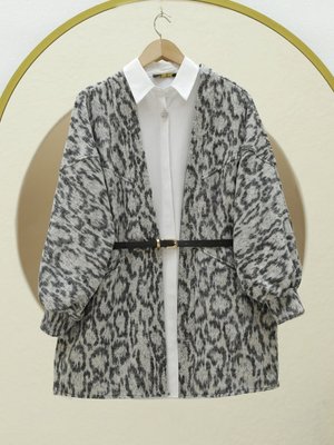 Gri Leopar Desenli Balon Kol Salaş Ceket