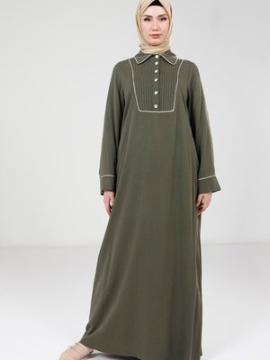 Yeşil Nervür Detaylı Elbise