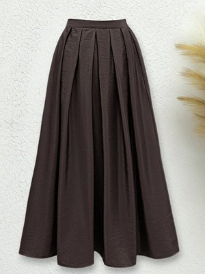 Koyu Kahve Uzun Beli Lastiki Piliseli Paraşüt Etek