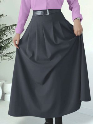 Füme Uzun Piliseli Cepli Kloş Etek Füme Uzun Piliseli Cepli Kloş Etek