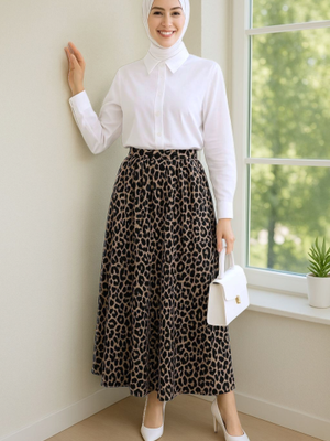 Siyah Pliseli Soft Balon Leopar Etek Siyah Pliseli Soft Balon Leopar Etek