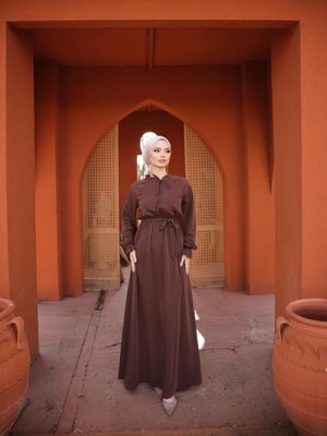 Kahverengi Ankanoor Reglan Kol Bel Lastikli Elbise Kahverengi Ankanoor Reglan Kol Bel Lastikli Elbise