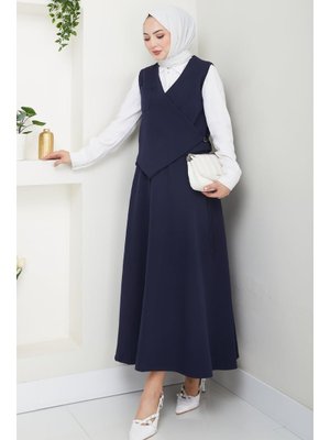 Çapraz Tek Cepli Lacivert Yelekli Takım