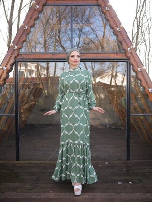 Mint Ankanoor Geometrik Desenli Viskon Elbise