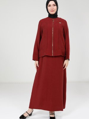 Bordo Ceketli Elbise