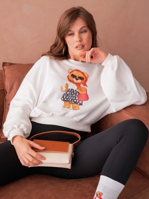 Ekru Teddy Bear Crop Ayıcıklı Sweat Şardonsuz İnce Tasarım İplik Sweatshirt Ekru Teddy Bear Crop Ayıcıklı Sweat Şardonsuz İnce Tasarım İplik Sweatshirt