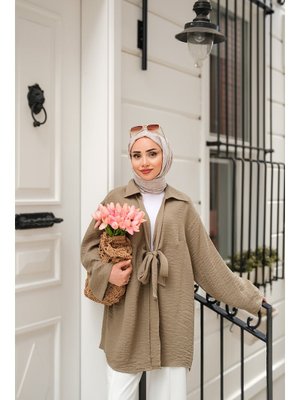 Önden Bağlamalı Ceket Haki Yeşil Önden Bağlamalı Ceket Haki Yeşil