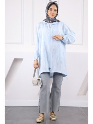 Bebe Mavi Kapüşonlu Fermuarlı Kap Bebe Mavi Kapüşonlu Fermuarlı Kap