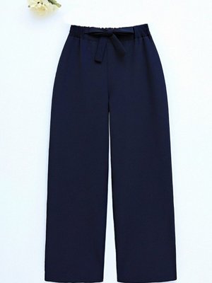 Lacivert Beli Lastikli Bağlamalı Bol Paça Pantolon Lacivert Beli Lastikli Bağlamalı Bol Paça Pantolon