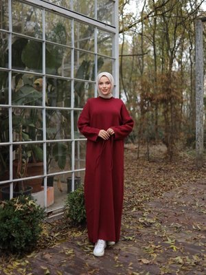 Bordo Ankanoor Kolu Saç Örgülü Elbise