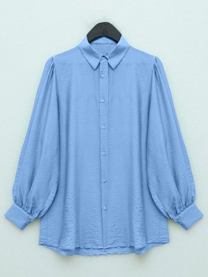 Mavi Balon Kol Düz Tunik