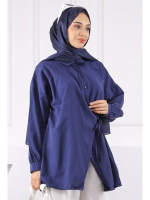Lacivert Yandan Bağlamalı Modal Tunik