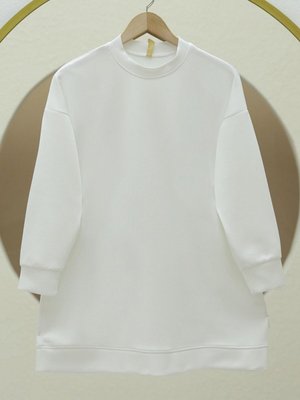 Beyaz Yuvarlak Yaka Scuba Sweat