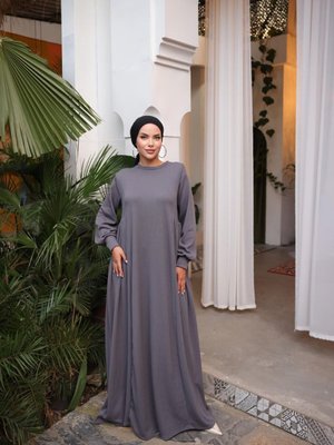 Gri Ankanoor Yandan Büzgülü Örme Elbise