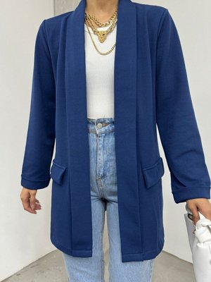 Lacivert Yakası Ve Kolu Katlamalı Cep Detaylı Krep Ceket Lacivert Yakası Ve Kolu Katlamalı Cep Detaylı Krep Ceket