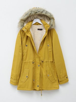 Hardal Kapşonu Çıkma Kürklü Cepli Bağcıklı Kaban