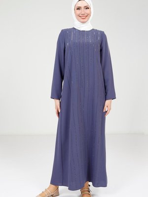 Mor Şerit Taş Detaylı Elbise Mor Şerit Taş Detaylı Elbise