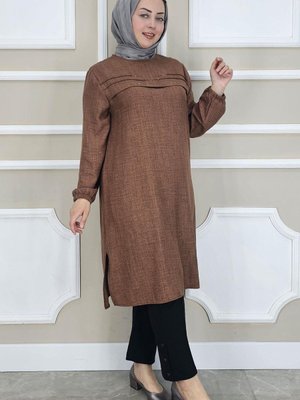 Kahverengi Taş Detaylı Tunik