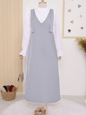 Gri Omuzları Bağlamalı Uzun Jile