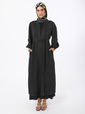 Siyah Bağlama Detaylı Abaya Siyah Bağlama Detaylı Abaya