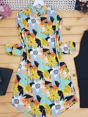 Sarı Çiçek Desen Tunik