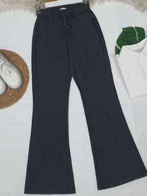 Antrasit İspanyol Paça Bağcık Detaylı Kot Pantolon