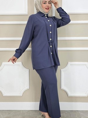 Antrasit Dantel Şerit Detaylı İkili Takım