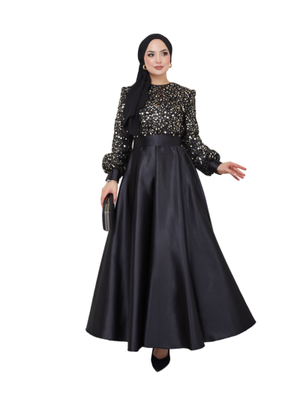 Giyim Moda Pul Detaylı Saten Abiye Elbise Gold