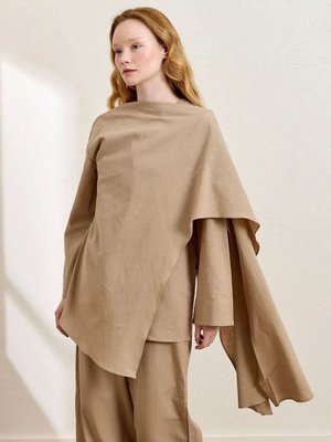 Karamel Organik Keten Şal Detay Tunik