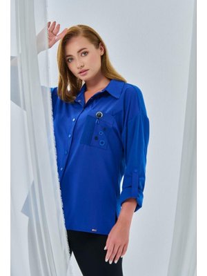 Büyük Beden Kollar Katlama Detaylı Gömlek Saks