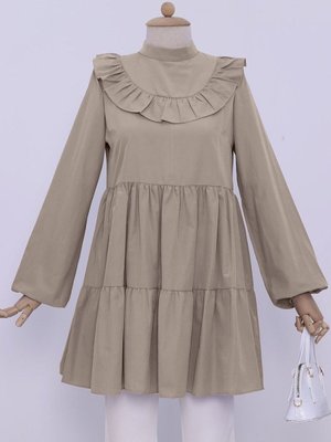 Vizon Robadan Fırfırlı Eteği Parçalı Kolu Lastikli Tunik