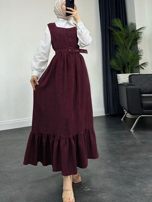 Bordo Top Düğmeli Gömlekli İkili Takım Jile