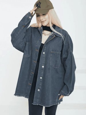 Mavi Çift Cepli Püskül Detay Kot Ceket