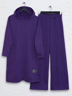 Mor Kapüşonlu Yırtmaçlı Çimalı İkili Takım